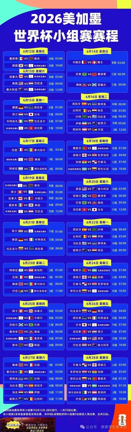 2026世界杯每日赛程详细安排最新时间表怎么查